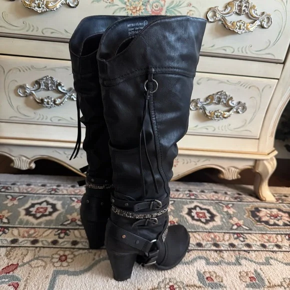 Not Rated Stacey High Harness Slouchy Boots Rhinestone Straps And Buckles - Picture 5 of 16